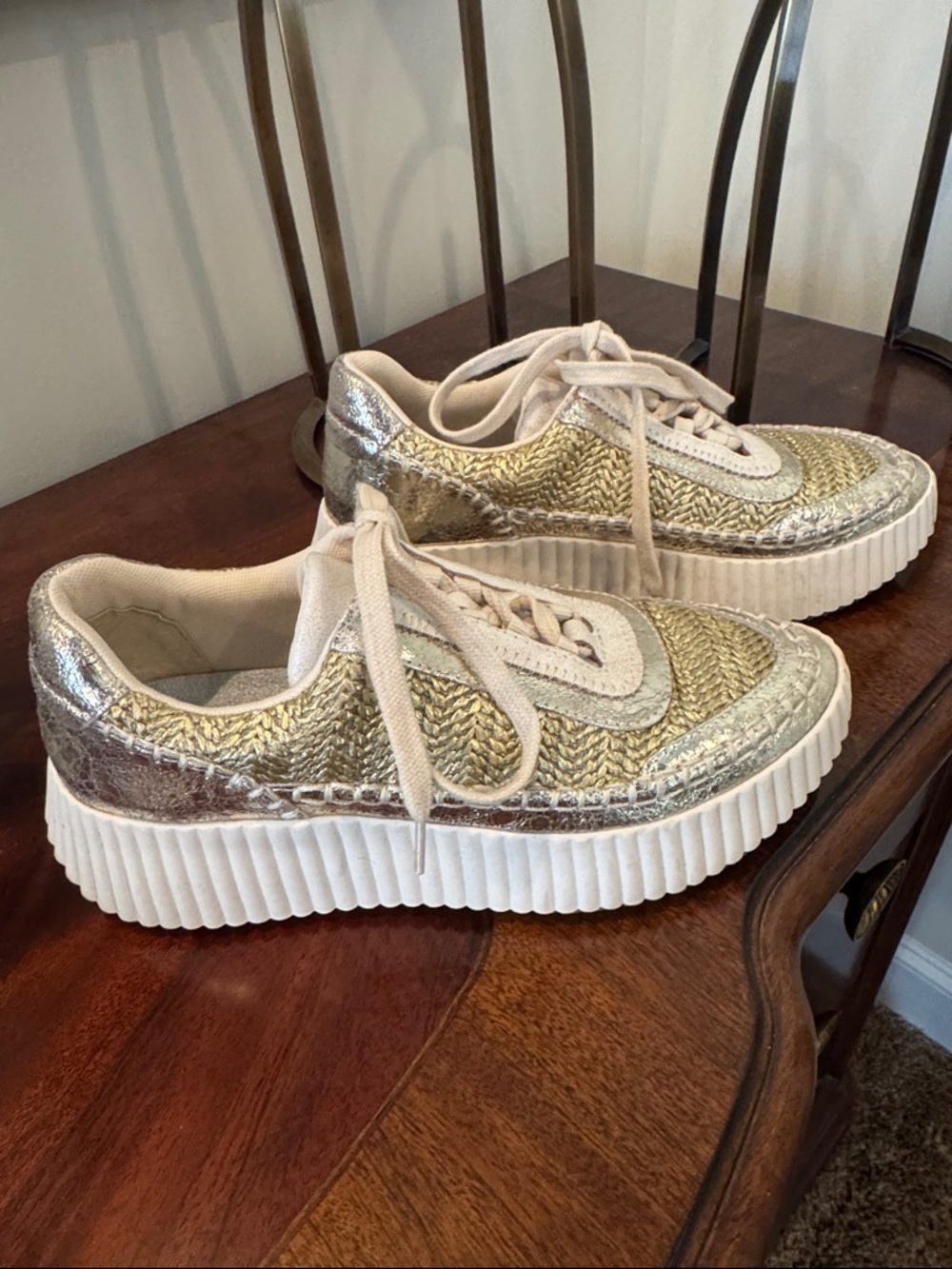 Dolce Vita Metallic Gold and Cream Platform Sneakers - Picture 2 of 4
